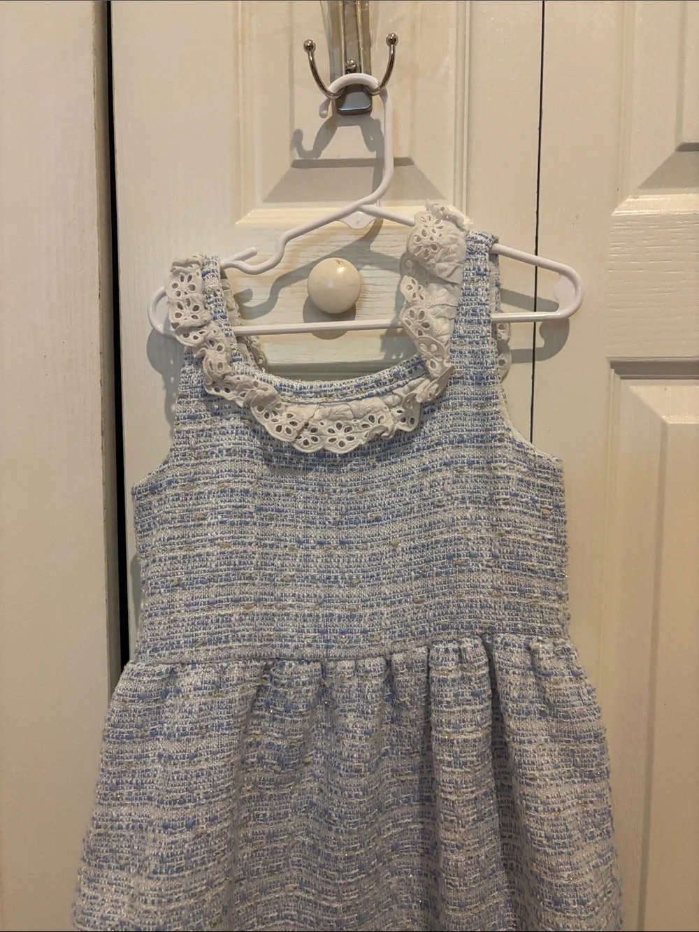 Janie and Jack Light Blue Tweed Dress with White Lace Collar